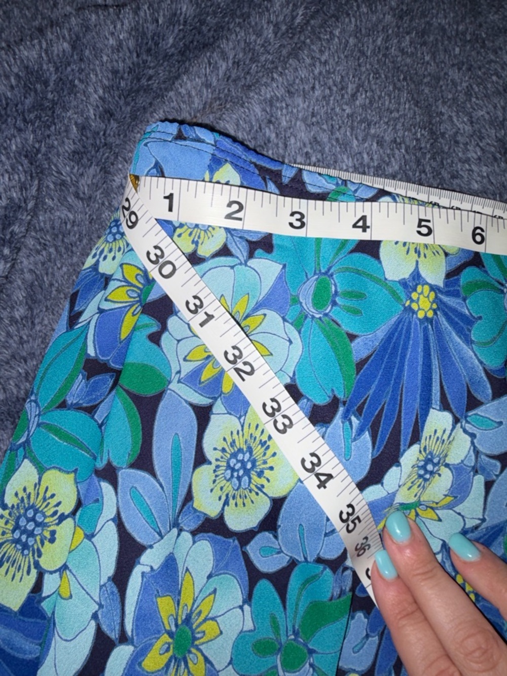 Blue Floral Midi Skirt - Pull-On Summer Style - Picture 3 of 3